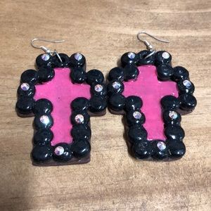 Pink & Black Clay Earrings